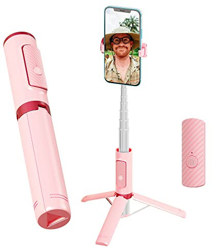 colorlizard Selfie Stick Phone Tripod, Lightweight Aluminum All in One Extendable Selfie Sticks with Wireless Bluetooth Remote and 270° Rotation Mini Tripod for iPhone/Android Phones (Pink)