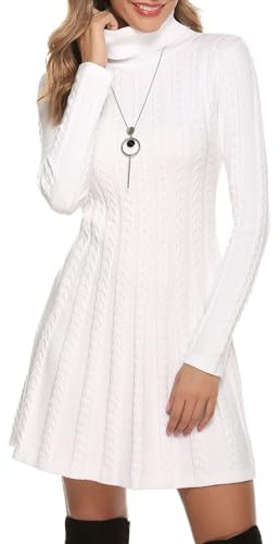 Gyabnw Robe Pull Femme Hiver Chic et Elegant Robe en Laine Manche Longue Robe à col Roulé Cocktail Soiree