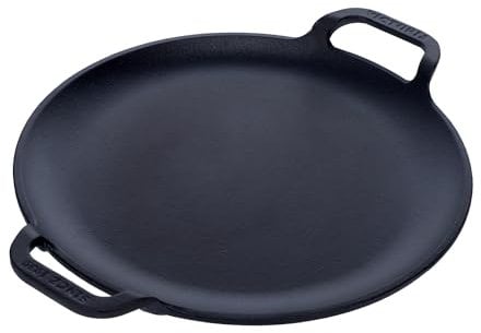 Victoria Grillplatte Gusseisen für Pizza, Pizzapfanne 25cm mit Griffen, Induktion, Feuer, Grill, Ofen, Glaskeramik, Gas, Comal Vorgewürztem um Antihaftbeschichtung ohne PTFE zu Schaffen