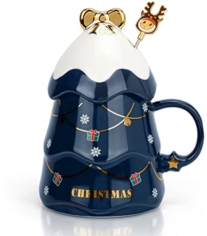 UYOTBKEUB Christmas Coffee Mug with Lid, Festival Cute Xmas Mugs Lovely Ceramic Tea Cups for Parents, Children, Sweetie and Friends