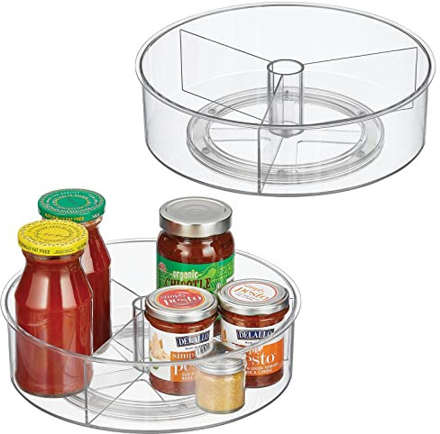 mDesign Lazy Susan Drehteller, geteilter Spinner für Küche/Bad, Speisekammer, Kühlschrank, Organisation, voll drehbarer Organizer für Lebensmittel, Gewürze und Gewürze, 2 Stück, transparent
