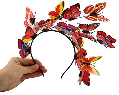 Damen Schmetterlings-Stirnband Super Feenkranz Stirnband Fascinator Halo-Stil Stirnband Schmetterling Kopfschmuck, dunkelrot, One size