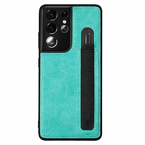 Custodia per telefono per Samsung Galaxy S21 Ultra G9980 G998D G998U, Cover protettiva antiurto per telefono in pelle con supporto tascabile, con slot per presa S-Pen Stylus (celeste)