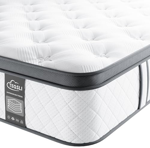 TeQsli 4FT6 Double Mattress 10 Inch Gel Memory Foam Pocket Spring Hybrid, Medium Firm Orthopedic Mattress Back Pain Relief - Edge Support & OEKO-TEX Certified 135x190x25cm