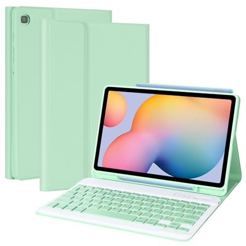 Funda con teclado para Samsung Galaxy Tab S6 Lite de 10.4 pulgadas 2022/2020, Galaxy Tab S6 Lite SM-P610/P613/P615/P619 funda para tablet con soporte para teclado inalámbrico desmontable, color verde