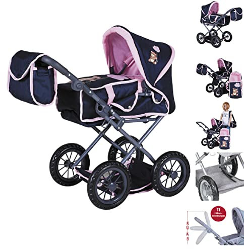 KNORRTOYS.COM 63135 Puppenwagen Ruby-Navy Bear, Dunkelblau, pink