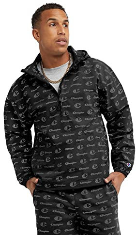Champion Veste coupe-vent à capuche pour homme, Big C Little Script Noir, X-Large