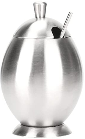 WAAZI Zuccheriera in Acciaio Inossidabile, Contenitore for dosatore di Zucchero a Forma di Uovo con Coperchio e Cucchiaio Ciotola for condimento Sale for spezie for Bar da Cucina