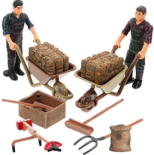 Zerodeko 12-Teiliges Miniatur-Bauernhofspielzeug Mit Bauernfiguren Und Mini-Landwirtschaftsgeräten Für Mikrolandschaften Minigärten Kinderspielzeug Fotorequisiten Und Deko