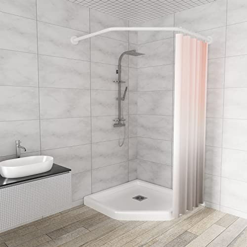 Sikaiqi Bastone per tenda da doccia in acciaio inox 304 elasticizzato a forma di diamante per vasca da bagno ad angolo (bianco a forma di diamante, entrambi i lati: 43,2 - 65 cm, medio: 50,8 - 26)
