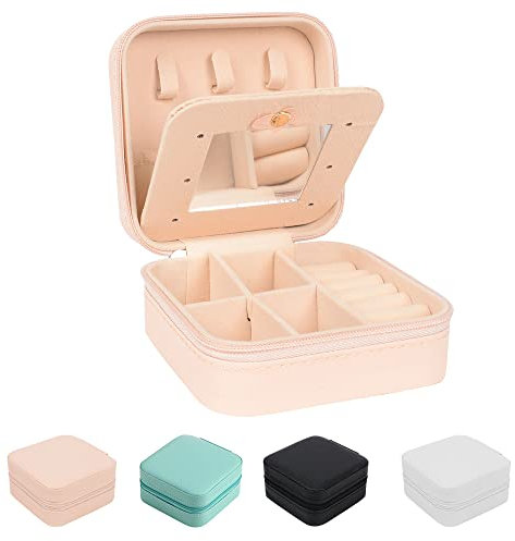 JARAGAR Small Jewellery Box with Mirror, Portable Jewellery Organiser Mini Travel Jewelry Box for Rings Earrings Necklace Jewelry Gift for Women Girls