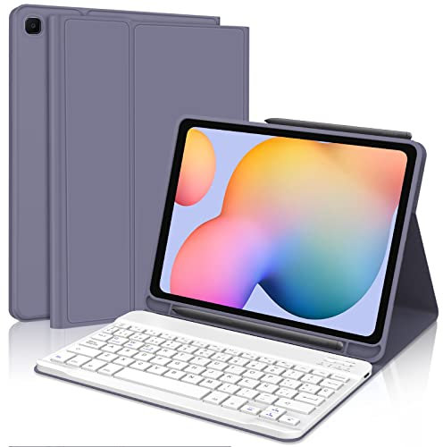 IVEOPPE Funda Teclado Samsung Galaxy S6 Lite 10.4 2024/2022/2020, Cover Teclado Español Ñ Bluetooth Desmontable para Samsung Tab S6 Lite (SM-P620/P625/P610/P615/P613/P619), Gris púrpura