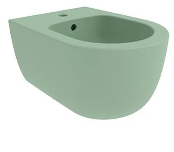 EGO INTERIORS Premium Design | Hänge-Bidet mit Hahnloch und Überlauf | MATTE MINZE-GRÜNE Keramik | Kombinierbar mit WC und Waschbecken | Dusche für Intimreinigung | glatte antibakterielle Oberfläche