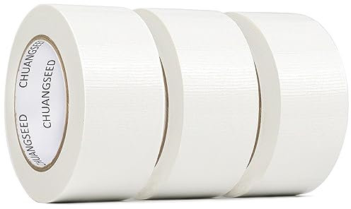 CHUANGSEED Lot de 3 rubans adhésifs en tissu blanc,50mm x 27,4m de qualité supérieure résistants à l'eau, ruban adhésif de réparation d'étanchéité, bricolage heavy duty duct tape