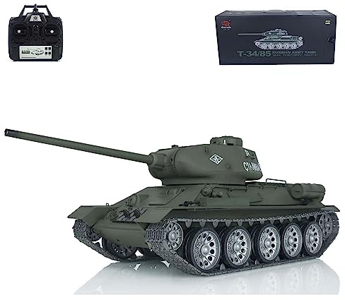 wheelfun 1/16 HengLong Infrarot-Kampf RC-Panzer T34-85 mit 360° drehbarem Turm, Metalllaufwerken & BB-Airsoft-Schussfunktion