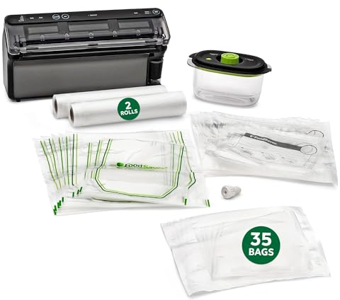 FoodSaver Elite All-in-One Liquid+™ Sellador al vacío con bolsas, rollos y accesorios, acero inoxidable oscuro