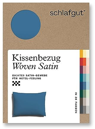 schlafgut Woven Satin Kissenbezug 70x90 cm Blue Mid Uni in Premium Hotelqualität, Kopfkissenbezug einzeln mit 100% weicher Baumwolle