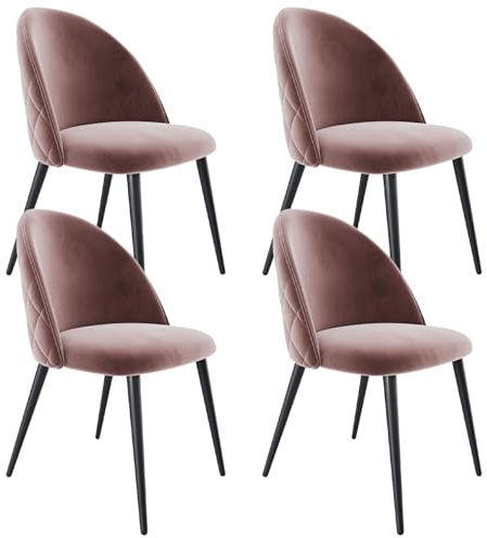 Arreditaly Set di 4 Sedie Imbottite Da Pranzo Ufficio In Velluto Sedia Con Gambe In Metallo Nero Con Schienale Seduta Comoda Per Soggiorno Salotto Camera Design Goodsprings 43 x 47.5 x 80 Cm (Pink)