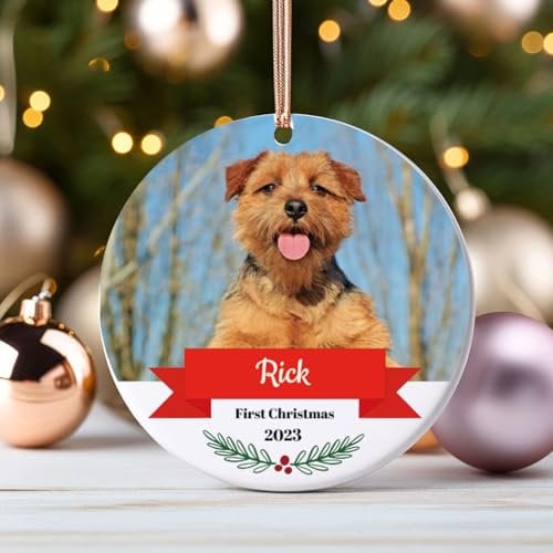 Personalisierte Weihnachtskugeln mit Fotos 2024, Hundebegleiter Weihnachtsbaumschmuck, Keramik Weihnachtskugel, Personalisierter Weihnachtsschmuck für Tierliebhaber