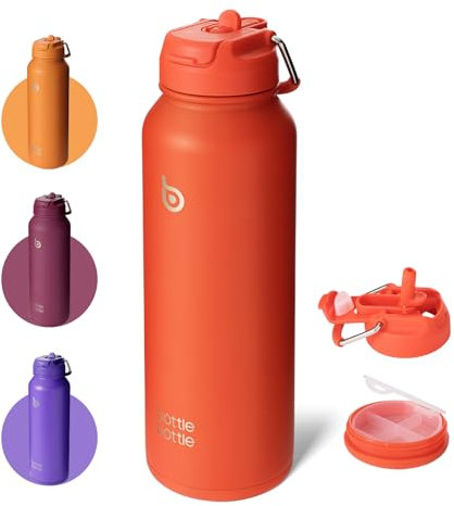 BOTTLE BOTTLE Insulated Water Bottle with Straw 1180ml(40oz) Sports Stainless Steel Water Bottles with Handle Lid Outdoors Drink Flask for Pills (orangered)