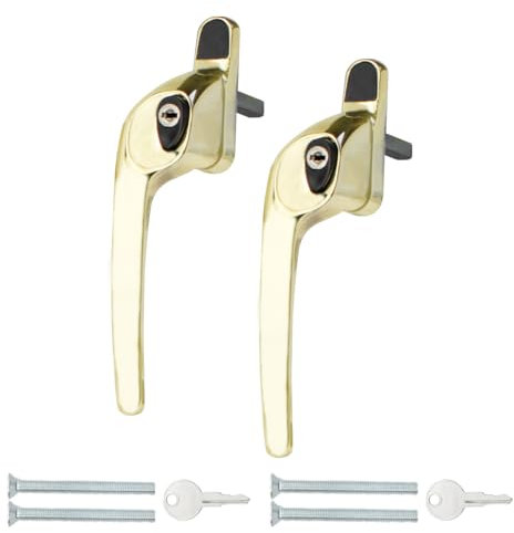 Bwintech 2 Pcs Offset Pvd Gold UPVC Zinc Window Handle, Left Hand, 43mm Spindle for Indoor and Outdoor UPVC Window