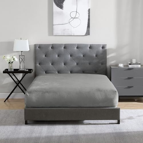 Cathay Home Queen-Flanell-Plüsch-Spannbetttuch – ultraweiches und extra Plüsch-Flanell, kein Knötchenbildung – für alle Jahreszeiten gemütliche Wärme – 30,5 cm tiefes Spannbetttuch (Queen, Grau)