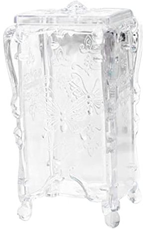 QUINTRA Schmetterlings- und Rosen-Make-up-Baumwollbox, elegant und praktisch Garderobenboxen Zur Aufbewahrung (Clear, 8x7x14.5cm)