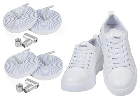 ELANOX® Elastische Schnürsenkel ohne Binden 8mm für 2 Paar Schuhe – Extra Stark mit Metallverschluss – Flache Gummischnürsenkel für Sneaker & Sport