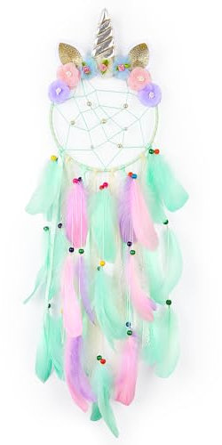 QtGirl Traumfänger für Kinder, Einhorn-Wanddekoration für Mädchen, Schlafzimmer, Blume, Feder, Wandbehang, Dekoration