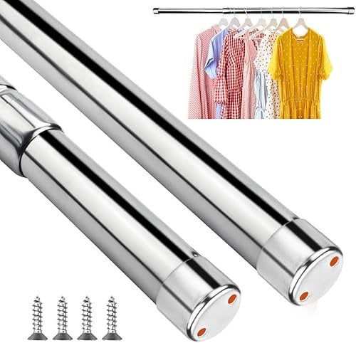 Kleemeiero Barre Penderie Extensible Tringle à Vêtements Extensible en Acier Inoxydable Tringle à Rideaux Extensible avec Vis Tringle à Rideaux Télescopique Ajustable pour Armoire, Argente (47-80CM)