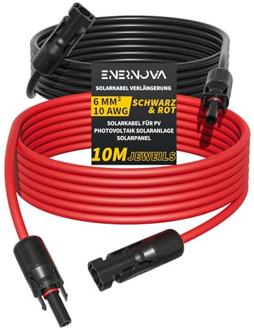 Solar Cable 4 mm²/6 mm², Solar Cable Extension 1/2/3/5/8/10/12/15/18/20 m, Multi-Contact 4 Solar Cable, IP67 Waterproof, Solar Cable Extension Cable (6 mm² 10 m)