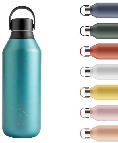 Chilly's Series 2 Water Bottle - Stainless Steel Thermal Bottles with Double Wall Vacuum, Soft Collar & Carry Loop - Atlantis, 500ml