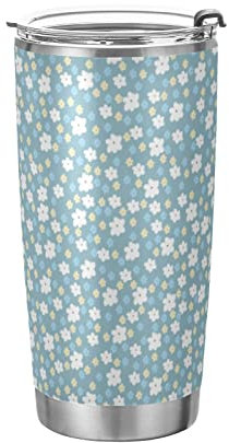 Anticsao White and Blue Flowers Tumbler with Lid and Straw, Insulated Stainless Steel Tumbler Cup, Double Walled Travel Coffee Mug Thermal Vacuum Cups for Hot & Cold Drinks 20oz