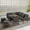 Idemon Poly Rattan Sitzgruppe Esstisch Lounge Gartenmöbel Sitzgarnitur Garten-Garnitur Set, Gartenlounge für 7 Personen, mit Sofa, Tisch, Hocker & Kissen, Abnehmbarer und waschbarer Stoffbezug (grau)