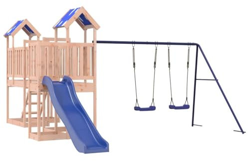 vidaXL Spielturm, Klettergerüst mit Brücke Rutsche Schaukeln Leiter, Kinder Kletterturm Spiel-Zubehör für Garten, Holz Spielplatz Spielhaus, Massivholz Douglasie