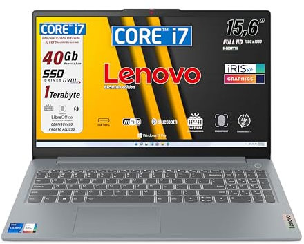 Lenovo, pc portatile Notebook, i7 1255u 10Core, Ram 40 Gb, Display IPS FHD 15,6, SSD 1Tb, Wi-Fi, Bt, USB, Thunderbolt, Tastiera retroilluminata, fingeprint integrato, Win11 Pro, Pronto all'Uso