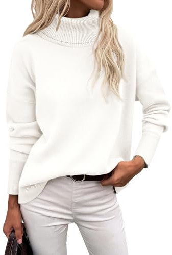 Zeagoo Pullover Damen Rollkragen Strickpullover Langarm Warmer Pulli Basic Casual Rollkragenshirt Turtleneck Gestrickt Obertiele Herbst Winter Weiß M