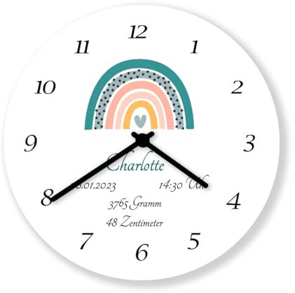 Personalisierte Wanduhr Regenbogen mit Geburtsdatum Mädchen Junge Baby Geburt Taufe Babygeschenk
