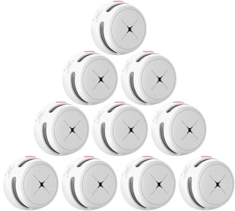 Rauchmelder 10er Set, AEGISLINK 10-Jahres Batterie Mini photoelektrischer Feuermelder, Brandmelder mit Test-/Stummschalt-Taste, Schwacher Batterie Warnung, S500
