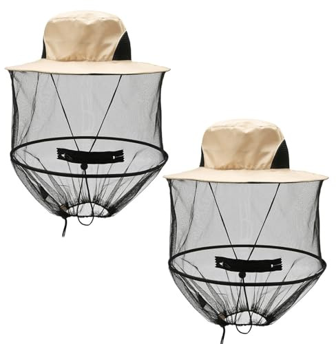 MIPIACE 2 stycken biodlarhatt med slöja, myggnät, hatt, vikbar mygghatt snabbtorkning, myggskydd, hatt, mygg, huvudnät, hatt för utomhus, vandring, camping, fiske, trädgårdshatt (beige)