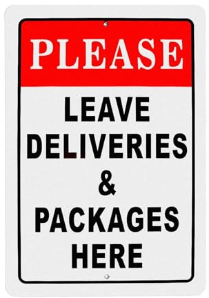Fkereg Please Leave Packages Here Sign, 8 x 12 Inch Delivery Signs for Packages, Delivery Instructions for My Orders, Aluminum Place Sign for Delivery Drivers Delivery Box Home Outdoor Outside Use