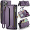 FONREST Leather Purse Bag Case for iPhone-16-Pro-Max, Magnetic Flip Wallet Cover with Kickstand RFID Blocking Card Holders Cash Slot Zipper Pocket Crossbody Lanyard Wrist Strap (Purple)