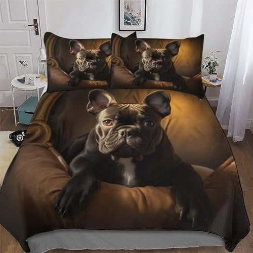 AAPZY French BullHund 3D-Druck Bettwäsche Bettbezug Bettgarnitur Atmungsaktiver Mikrofaser Deckenbezug 3teilig Mit Kissenbezug Erwachsene Teenager Kinder Bettbezüge Double (200x200cm)