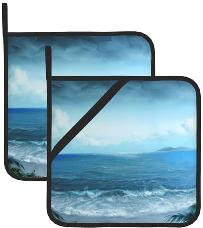 The Sea Topflappen-Set, hitzebeständig, rutschfest, für Küche, Kochen, Backen, Grillen, 2 Stück