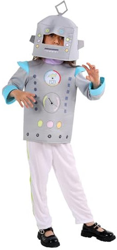 animacoser Roboter Kostüm Kinder Robot Kostüm Latzhose Karneval Fasching Schminke Kinder 5-14 Jahre