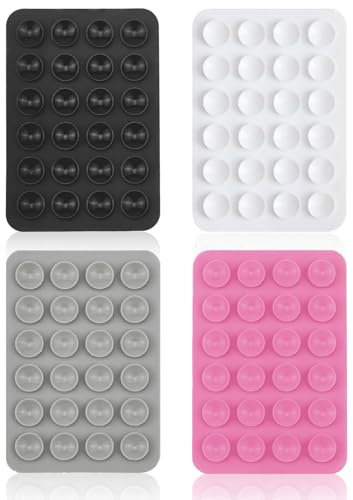 4 Stück Handy Saugnapf，Silikon Saugnapf Handy，Handy Kleber Rückseite，für Mobile Stromversorgung Handys Selfies und Videos (Schwarz Weiß Grau)