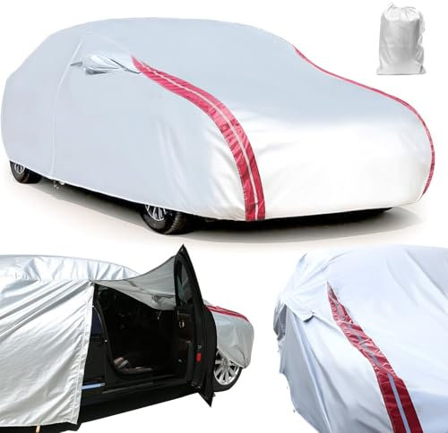 Atmungsaktiv Autoplane für Citroen C1 (2005-2014), Schnee Regen Allwetterschutz wasserdichte Vollgarage Autoplane Mit Reißverschlusstür