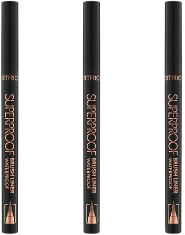 Catrice Superproof Brush Liner Waterproof, Eyeliner, Nr. 010, Schwarz, langanhaltend, Expressergebnis, hochpigmentiert, vegan, wasserfest, ohne Mikroplastikpartikel, ohne Parfüm, 3er Pack (3x0.45ml)