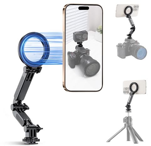 Extended Magnetic Cold Shoe Mount for Phone & Action Camera, Hot Shoe Phone Mount Adapter with MagSafe & 1/4-20 thread, Magnet Phone Tripod Mount for iPhone 16 15 14 13 12 Pro Max Plus Sports Cameras