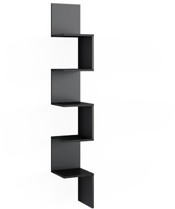 Vicco Eckregal Paolo, Bücherregal, Schwarz, 28 x 175.4 cm mit 5 Fächern